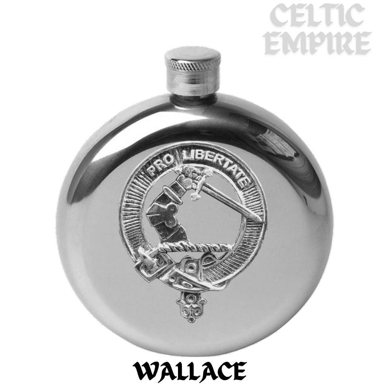 Wallace 5 oz Round Family Clan Crest Scottish Badge Flask