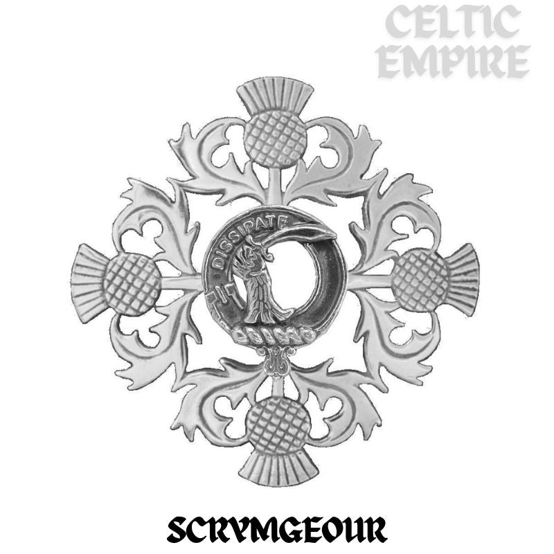 Scrymour Family Clan Crest Scottish Four Thistle Brooch