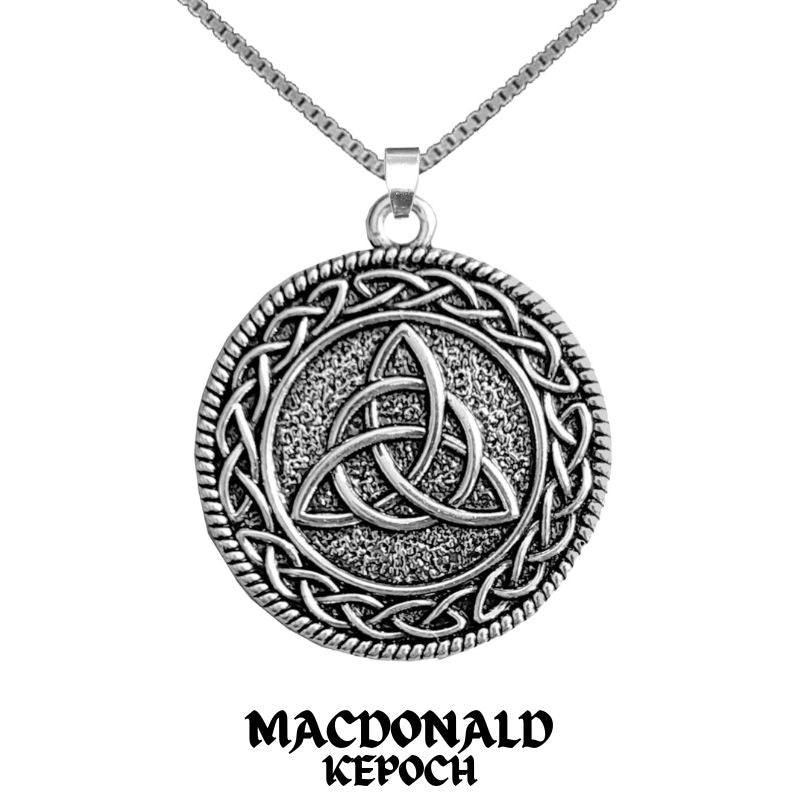 MacDonald Keppock Family Clan Crest Celtic Interlace Disk Pendant, Scottish Family Crest