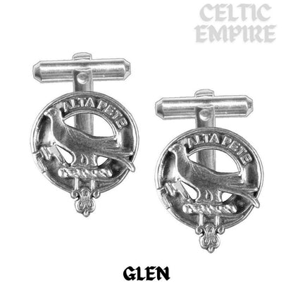 Glen Family Clan Crest Scottish Cufflinks; Pewter, Sterling Silver and Karat Gold