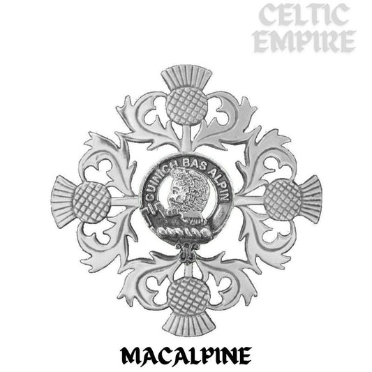 MacAlpine Family Clan Crest Scottish Four Thistle Brooch