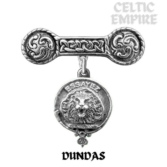 Dundas Family Clan Crest Iona Bar Brooch - Sterling Silver