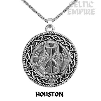 Houston Family Clan Crest Celtic Interlace Disk Pendant, Scottish Family Crest