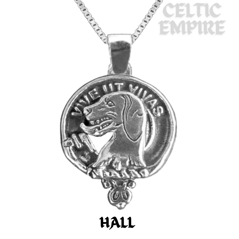 Hall Large 1" Scottish Family Clan Crest Pendant - Sterling Silver