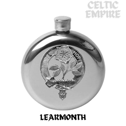 Learmonth 5oz Round Family Clan Crest Scottish Badge Flask