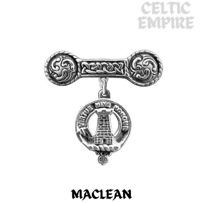 MacLean Family Clan Crest Iona Bar Brooch - Sterling Silver