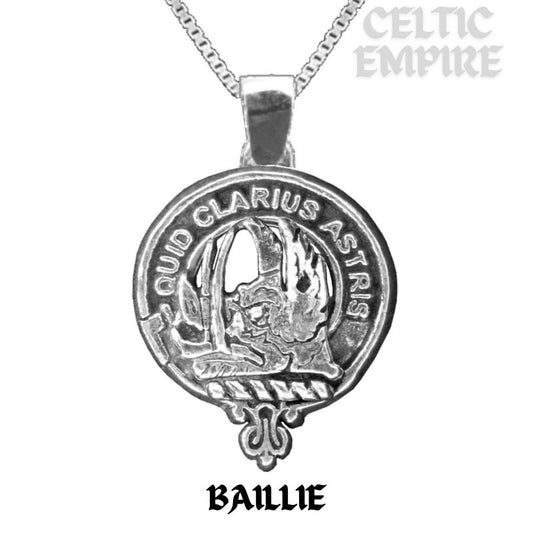 Baillie Large 1" Scottish Family Clan Crest Pendant - Sterling Silver