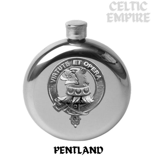 Pentland 5 oz Round Family Clan Crest Scottish Badge Flask