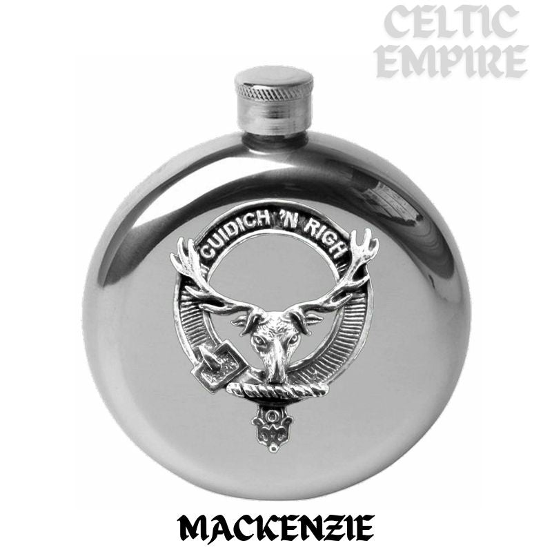 MacKenzie (Seaforth) 5oz Round Family Clan Crest Scottish Badge Flask