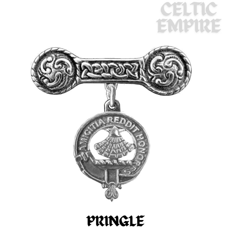 Pringle Family Clan Crest Iona Bar Brooch - Sterling Silver