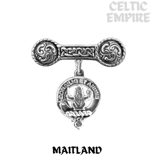 Maitland Family Clan Crest Iona Bar Brooch - Sterling Silver