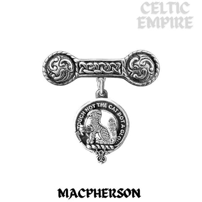 MacPherson Family Clan Crest Iona Bar Brooch - Sterling Silver