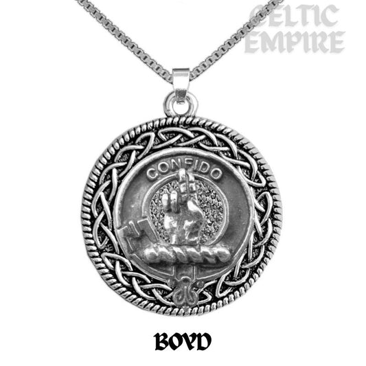 Boyd Family Clan Crest Celtic Interlace Disk Pendant, Scottish Family Crest