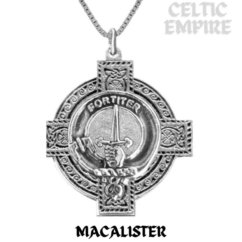 MacAlister Family Clan Crest Celtic Cross Pendant Scottish