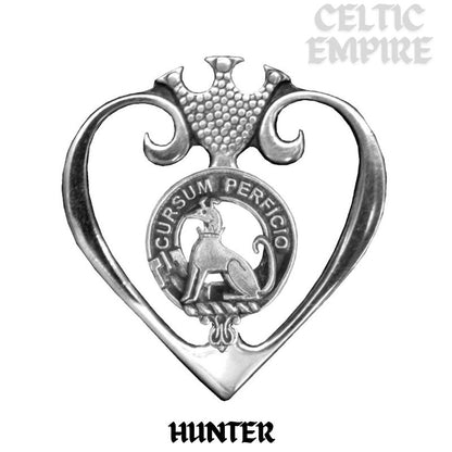 Hunter Family Clan Crest Luckenbooth Brooch, Scottish Pin - Sterling Silver