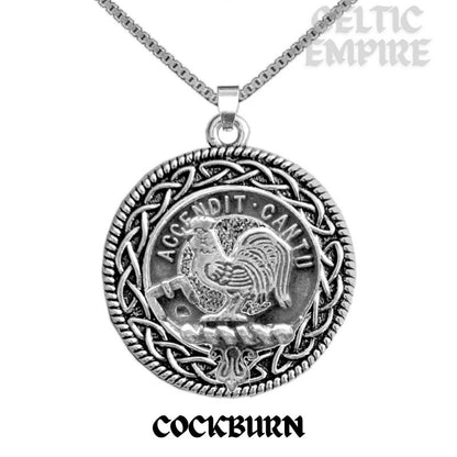 Cockburn Family Clan Crest Celtic Interlace Disk Pendant, Scottish Family Crest