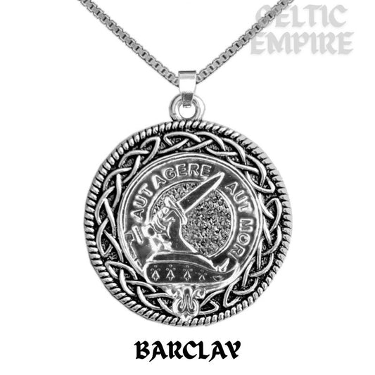 Barclay Family Clan Crest Celtic Interlace Disk Pendant, Scottish Family Crest