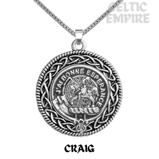 Craig Family Clan Crest Celtic Interlace Disk Pendant, Scottish Family Crest