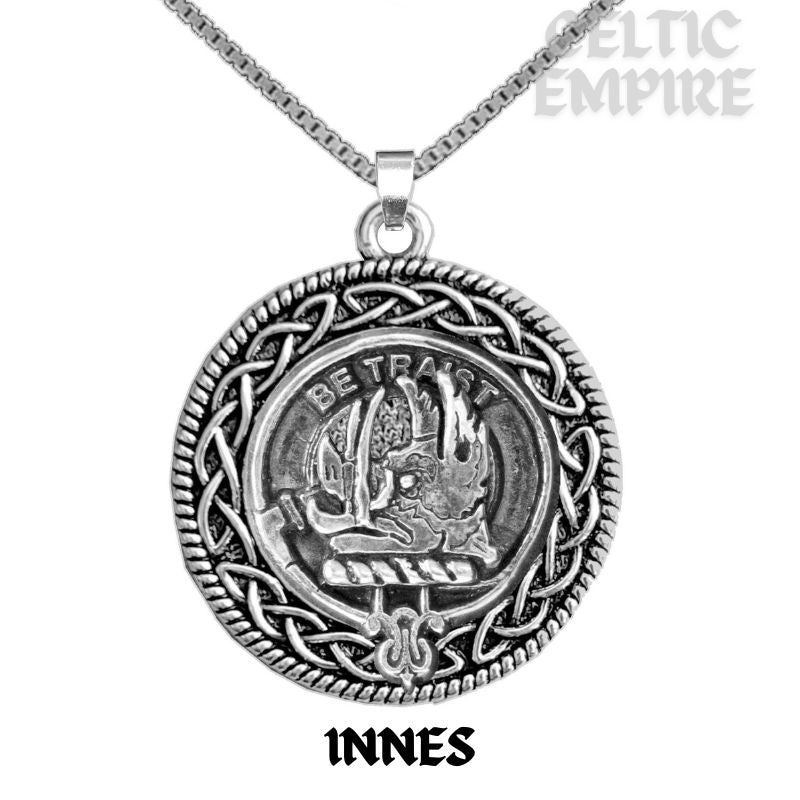 Innes Family Clan Crest Celtic Interlace Disk Pendant, Scottish Family Crest