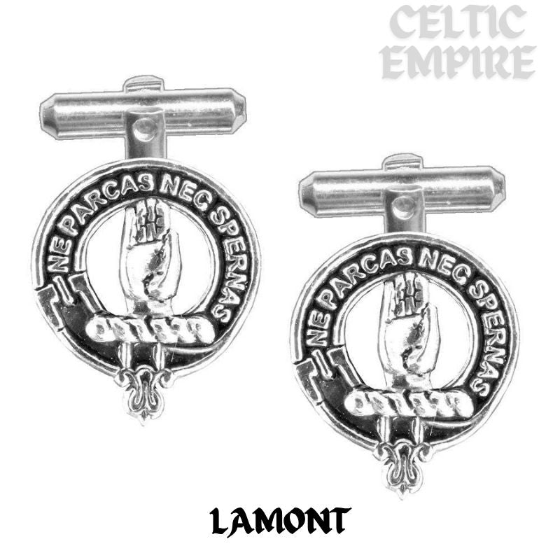 Lamont Family Clan Crest Scottish Cufflinks; Pewter, Sterling Silver and Karat Gold