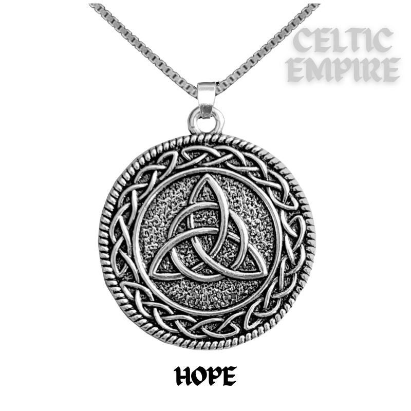 Hope Family Clan Crest Celtic Interlace Disk Pendant, Scottish Family Crest