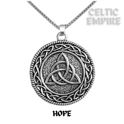 Hope Family Clan Crest Celtic Interlace Disk Pendant, Scottish Family Crest