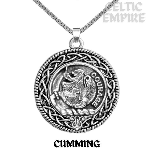 Cumming Family Clan Crest Celtic Interlace Disk Pendant, Scottish Family Crest