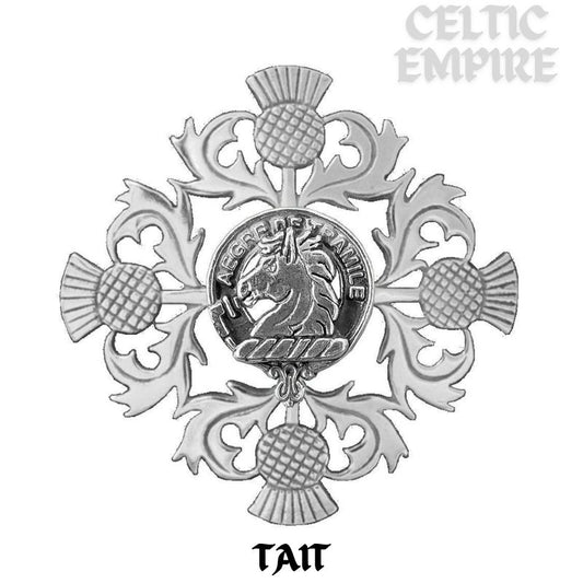 Tait Family Clan Crest Scottish Four Thistle Brooch