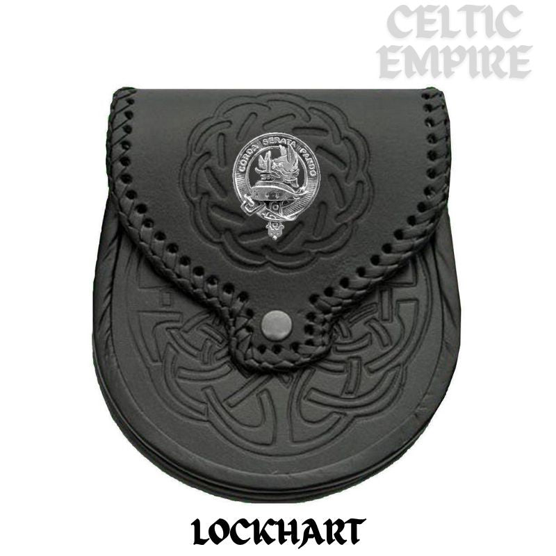 Lockhart Scottish Family Clan Badge Sporran, Leather