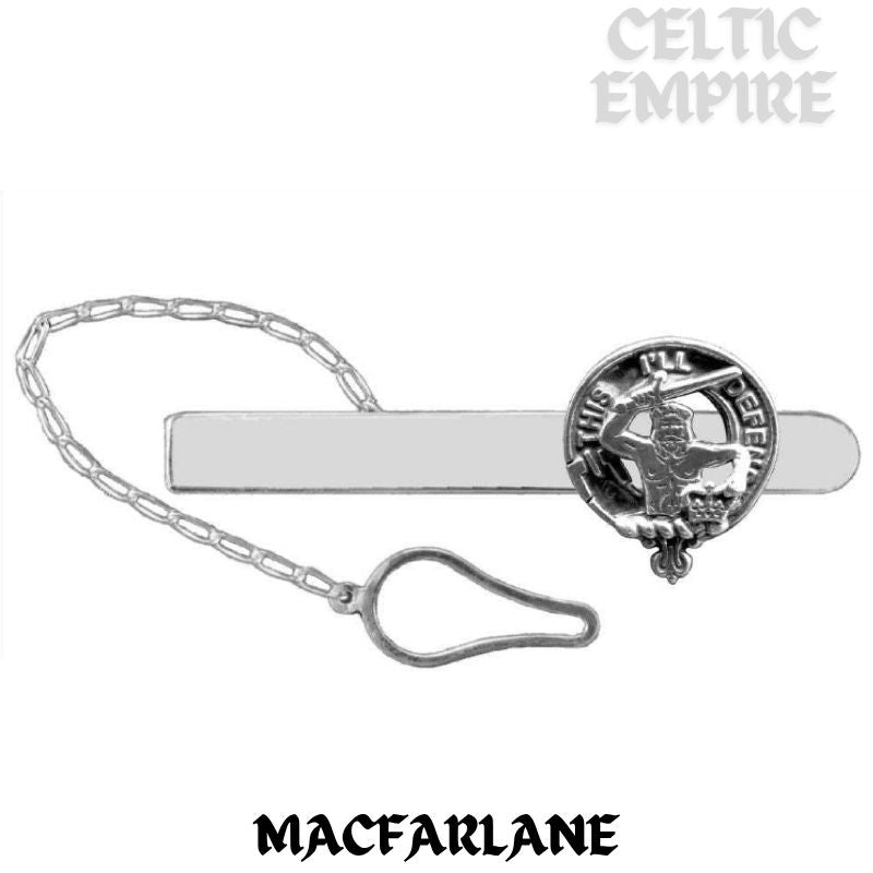 MacFarlane Family Clan Crest Scottish Button Loop Tie Bar Sterling silver