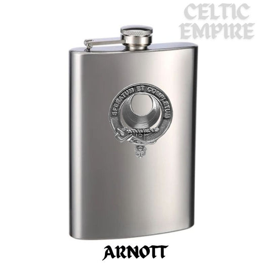 Arnott Family Clan Crest Scottish Badge Stainless Steel Flask 8oz