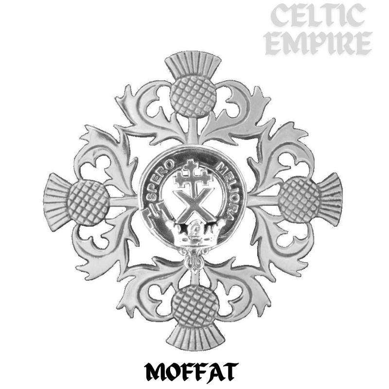 Moffat Family Clan Crest Scottish Four Thistle Brooch