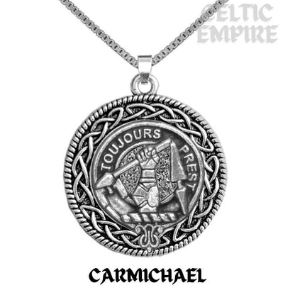 Carmichael Family Clan Crest Celtic Interlace Disk Pendant, Scottish Family Crest
