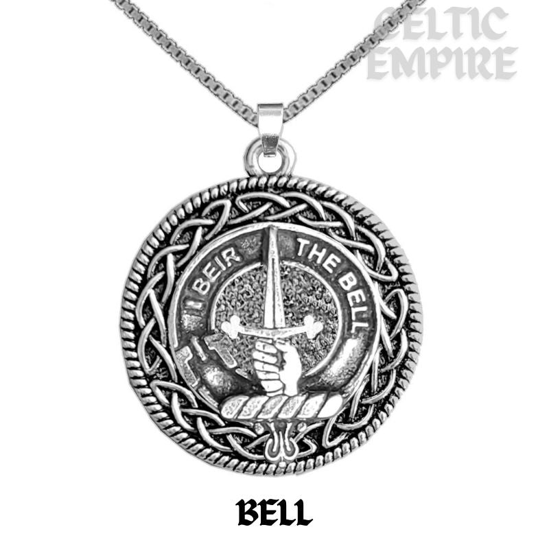 Bell Family Clan Crest Celtic Interlace Disk Pendant, Scottish Family Crest