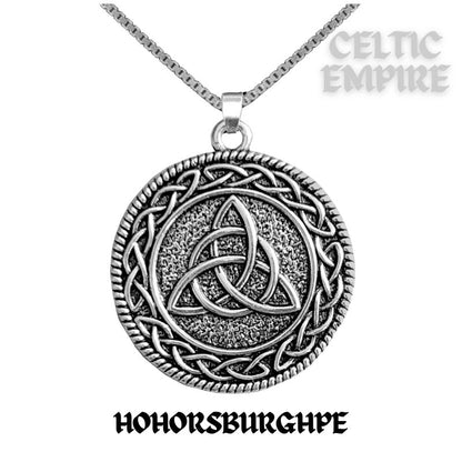 Horsburgh Family Clan Crest Celtic Interlace Disk Pendant, Scottish Family Crest