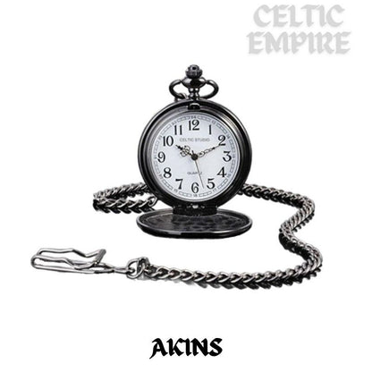 Akins Family Clan Crest  Black Pocket Watch