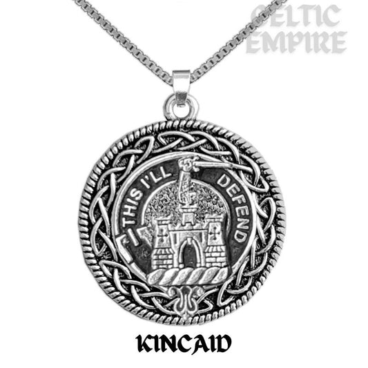 Kincaid Family Clan Crest Celtic Interlace Disk Pendant, Scottish Family Crest