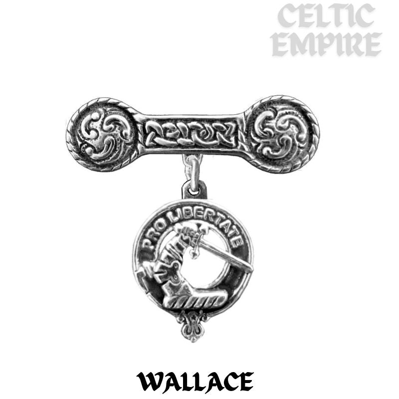 Wallace Family Clan Crest Iona Bar Brooch - Sterling Silver