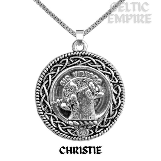 Christie Family Clan Crest Celtic Interlace Disk Pendant, Scottish Family Crest