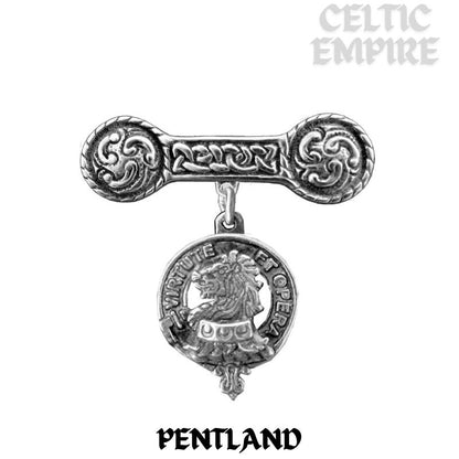 Pentland Family Clan Crest Iona Bar Brooch - Sterling Silver