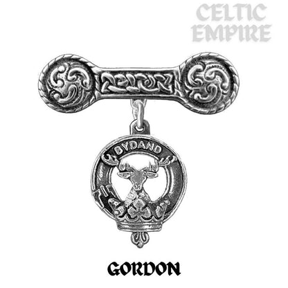 Gordon Family Clan Crest Iona Bar Brooch - Sterling Silver