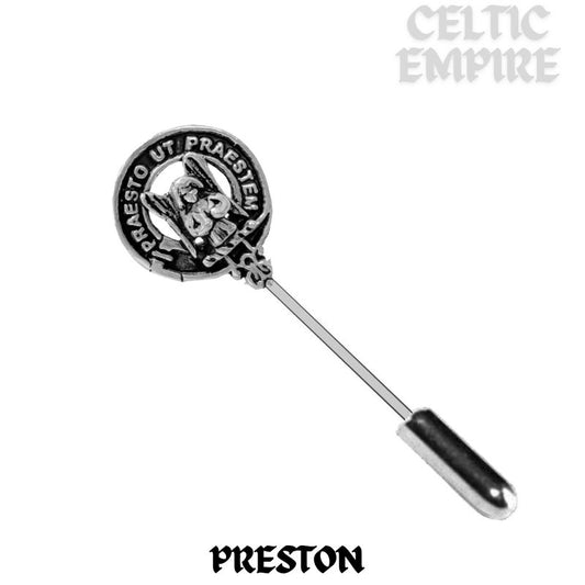 Preston Family Clan Crest Stick or Cravat pin, Sterling Silver