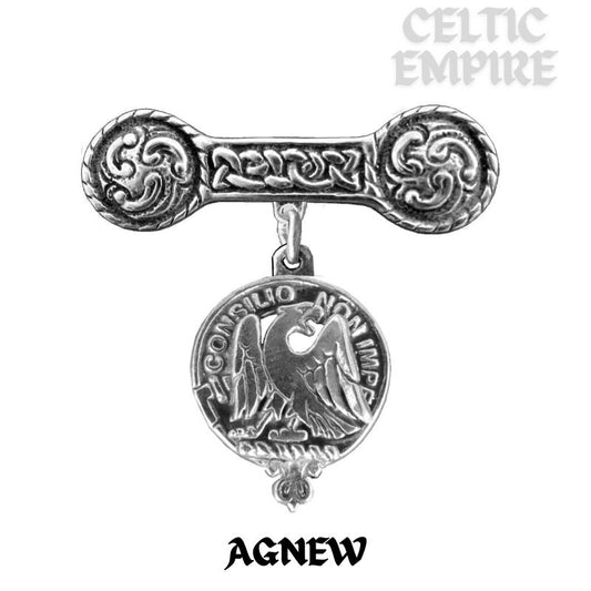 Agnew Family Clan Crest Iona Bar Brooch - Sterling Silver