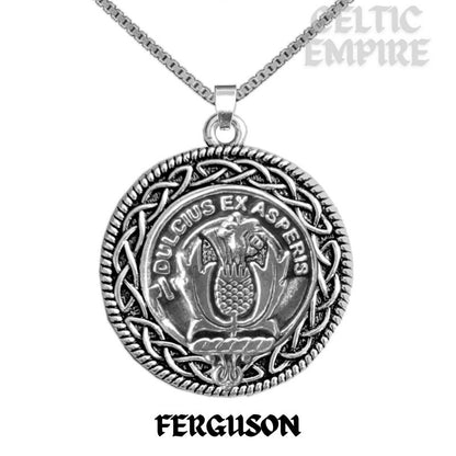 Ferguson Family Clan Crest Celtic Interlace Disk Pendant, Scottish Family Crest