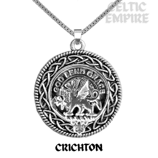 Crichton Family Clan Crest Celtic Interlace Disk Pendant, Scottish Family Crest