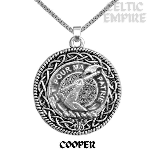 Cooper Family Clan Crest Celtic Interlace Disk Pendant, Scottish Family Crest