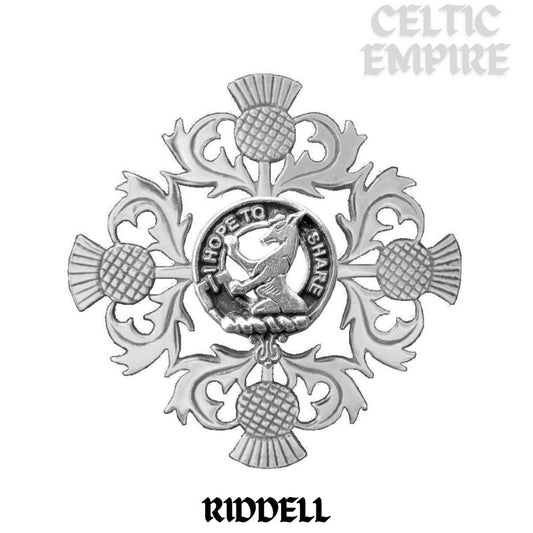 Riddell Family Clan Crest Scottish Four Thistle Brooch