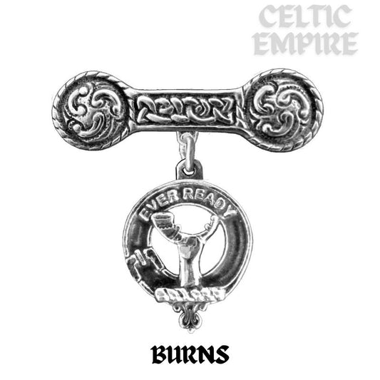 Burns Family Clan Crest Iona Bar Brooch - Sterling Silver