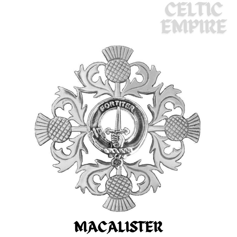 MacAlister Family Clan Crest Scottish Four Thistle Brooch