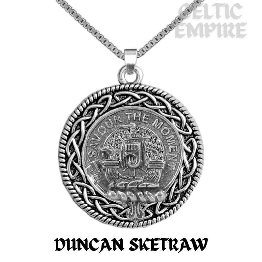 Duncan Sketraw Family Clan Crest Celtic Interlace Disk Pendant, Scottish Family Crest